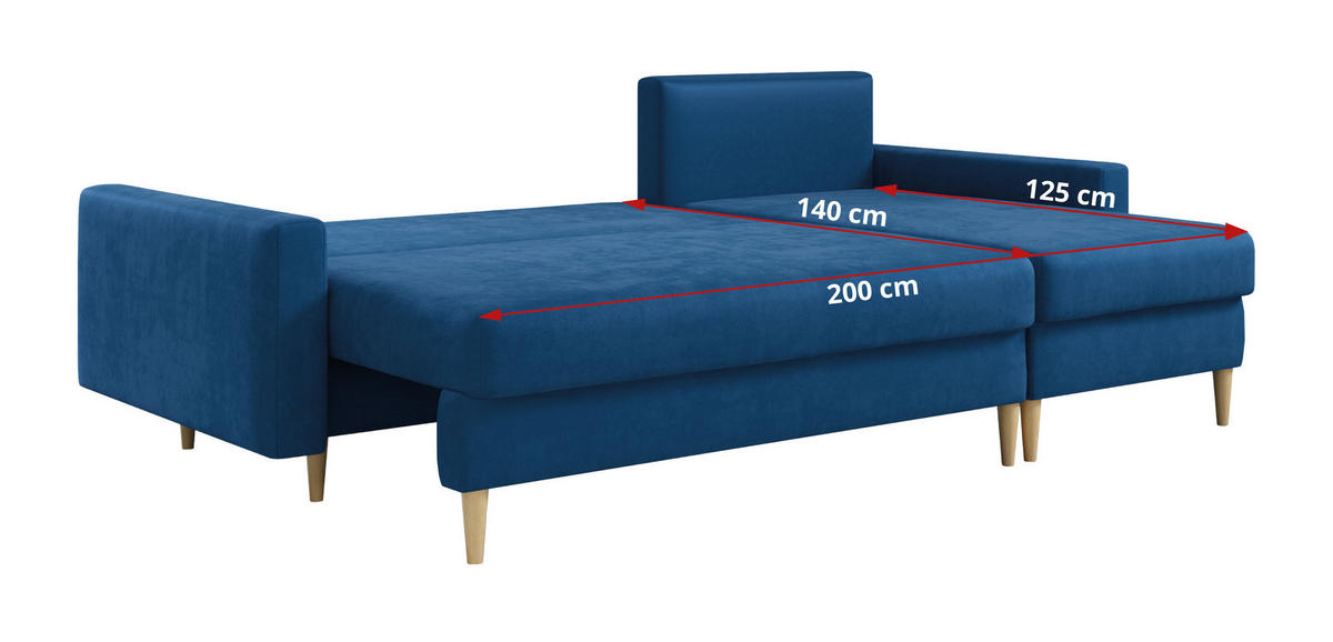 ECKSOFA Lang Velvet Dunkelblau - Dunkelblau/Braun, Holz/Textil (220/140cm) - MKS