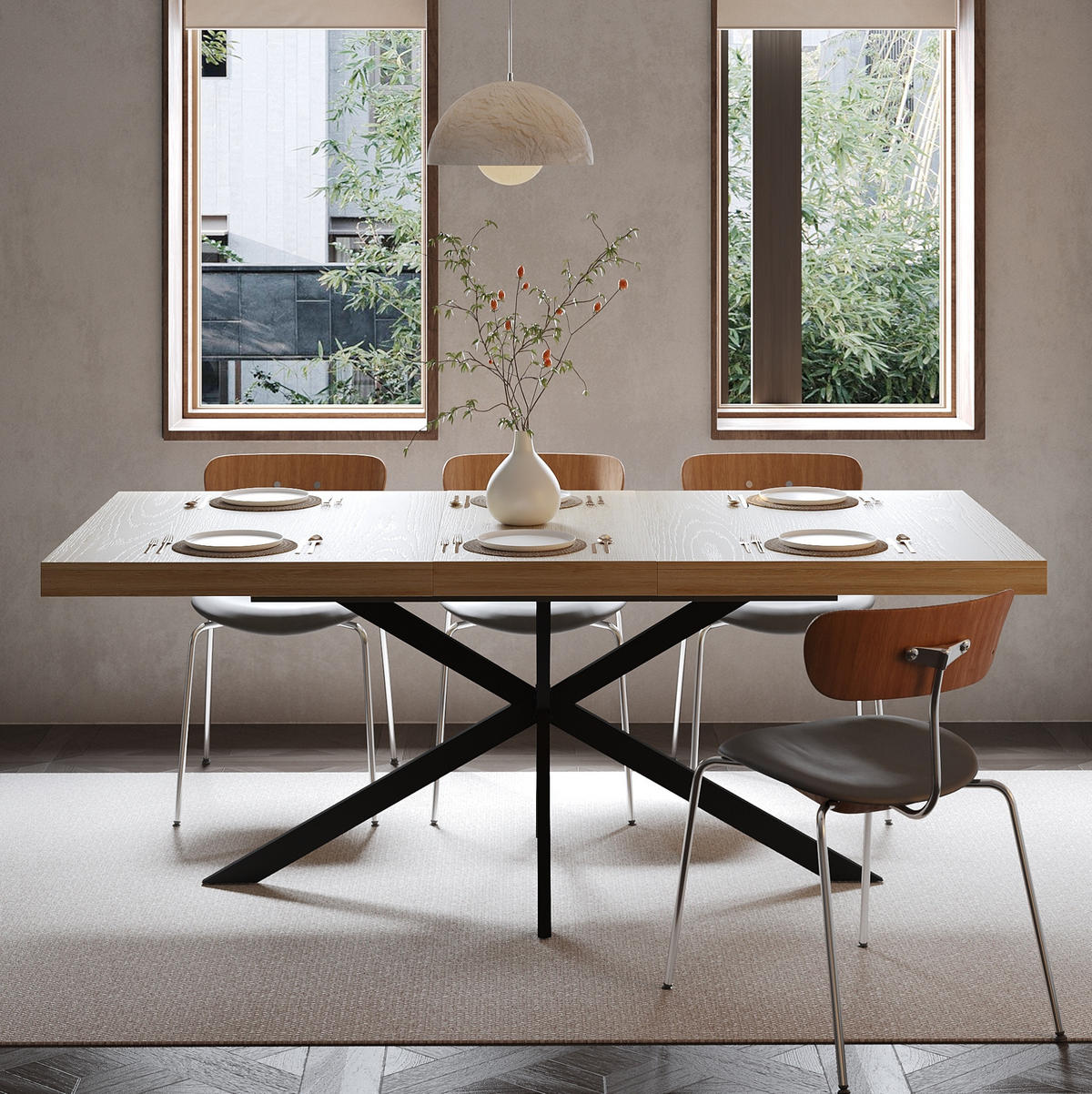 ESSTISCH ausziehbar 140-180 x 80 cm mit Stauraum MDF Metall Natur - Braun, Metall (160/80/76cm) - Meubliv