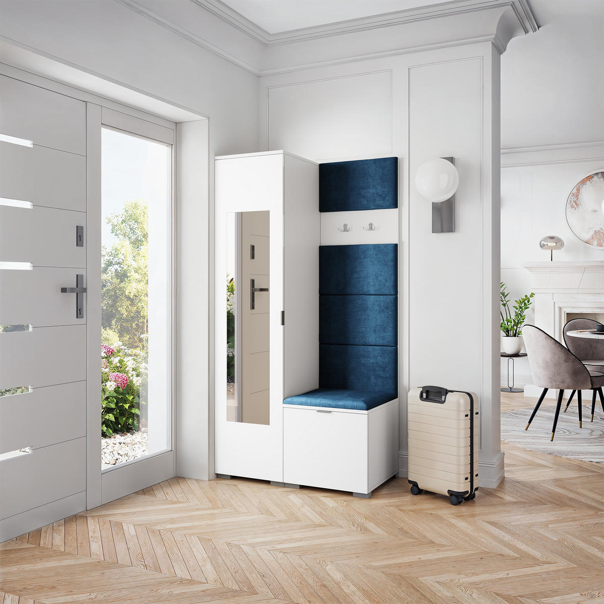 GARDEROBENSCHRANK VIRA 95/181/51 cm Modern Garderobe-Set Weiß - Blau/Weiß, Holzwerkstoff (95/181/51cm) - MASSENO