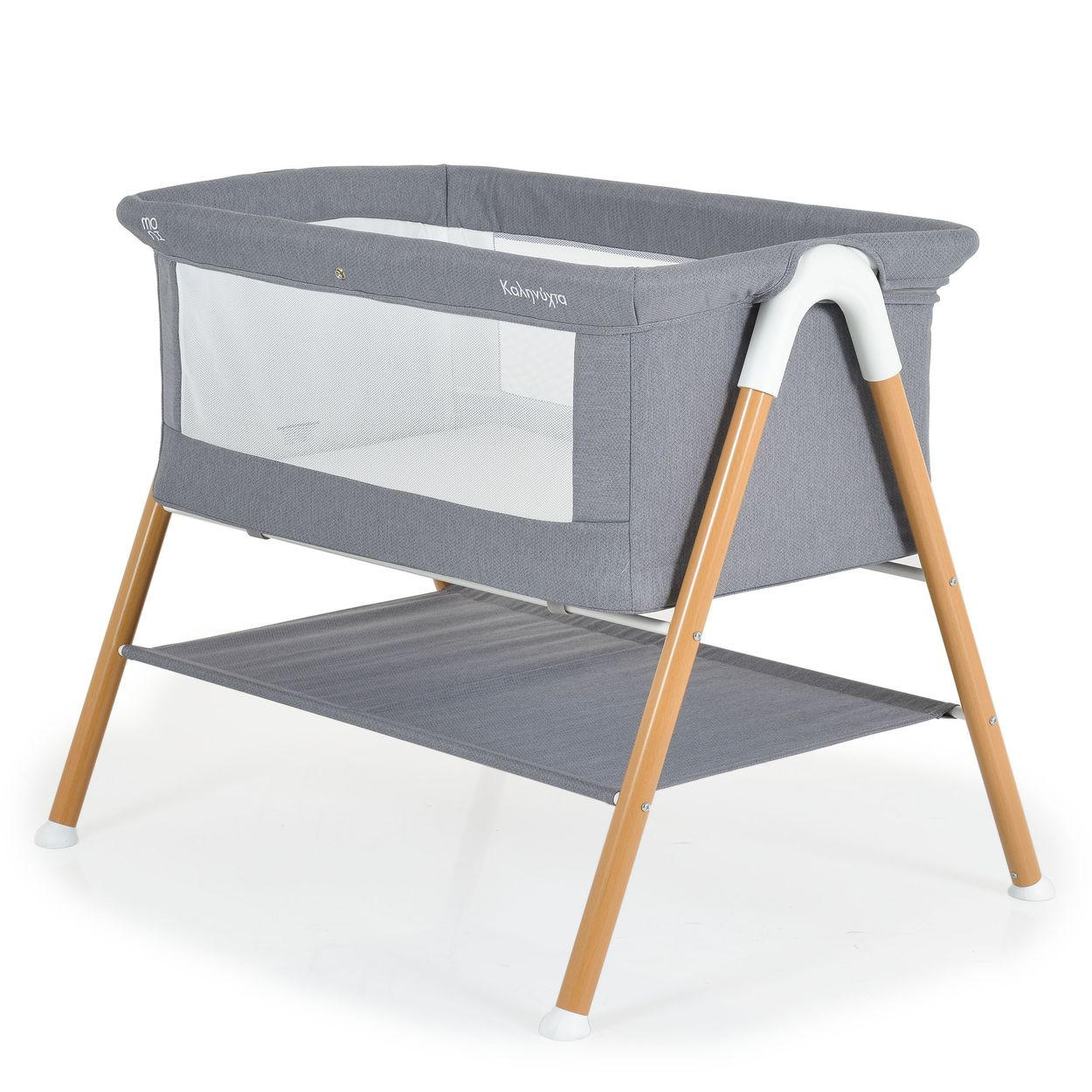 BEISTELLBETT Kalinihta hellgrau 90 x 53 cm, Matratze, Moskitonetz, rutschfeste Füße, Ablagefläche - Grau, Metall (48/79cm) - Moni