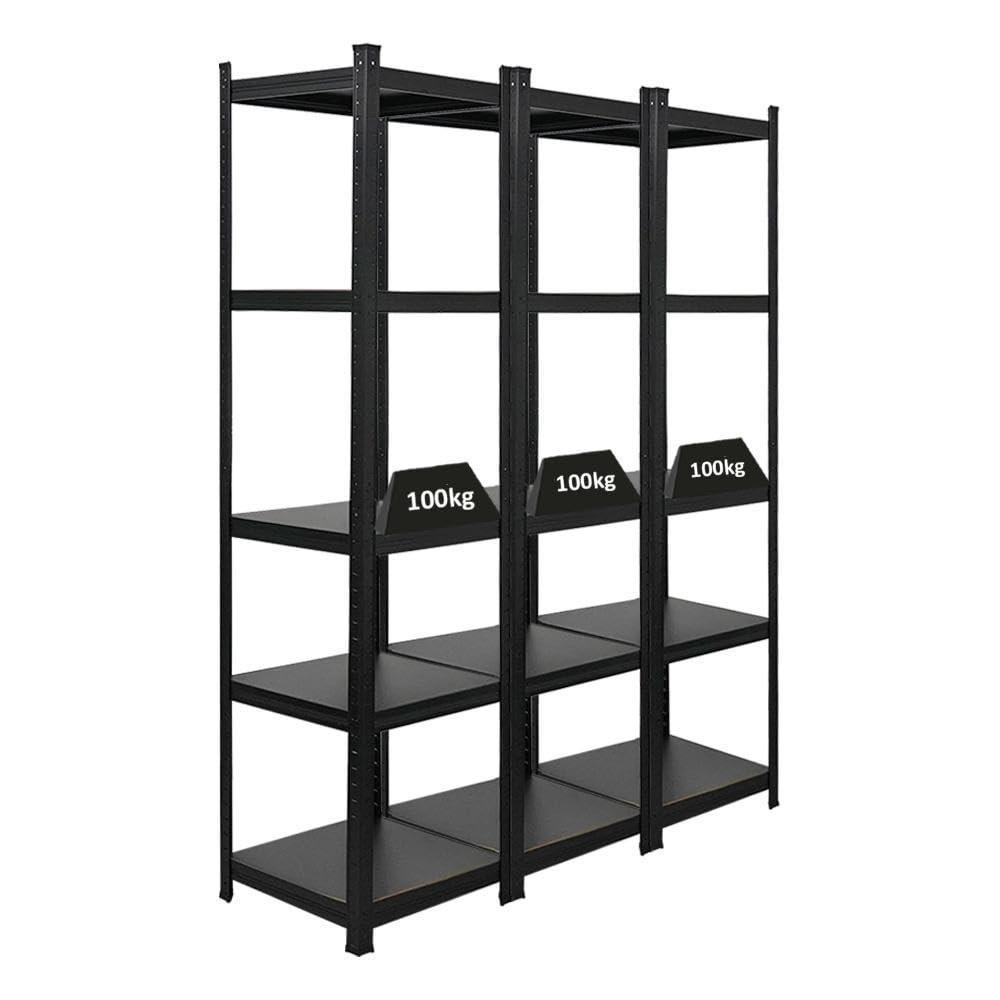 SCHWERLASTREGAL Ragnar All Black Series 3er-Set mit 3x 180x45x45 cm Fachlast 100 kg Matt Schwarz - Schwarz, Metall (135/180/45cm) - PROREGAL