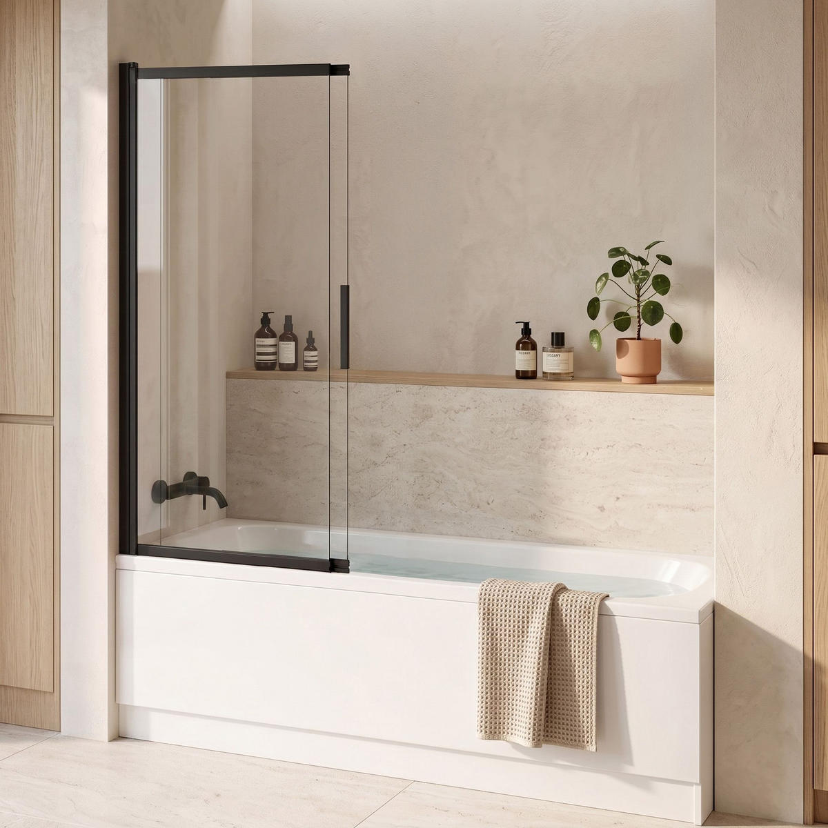 BADEWANNEN-DUSCHWAND Schiebetür Rea Dario Black 120 - Schwarz, Glas (120/140cm) - REA