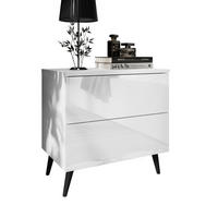 NACHTTISCH AURA PUSH OPEN mit schwarzen Beinen - Weiß, Holzwerkstoff (55/54/37cm) - Lookway