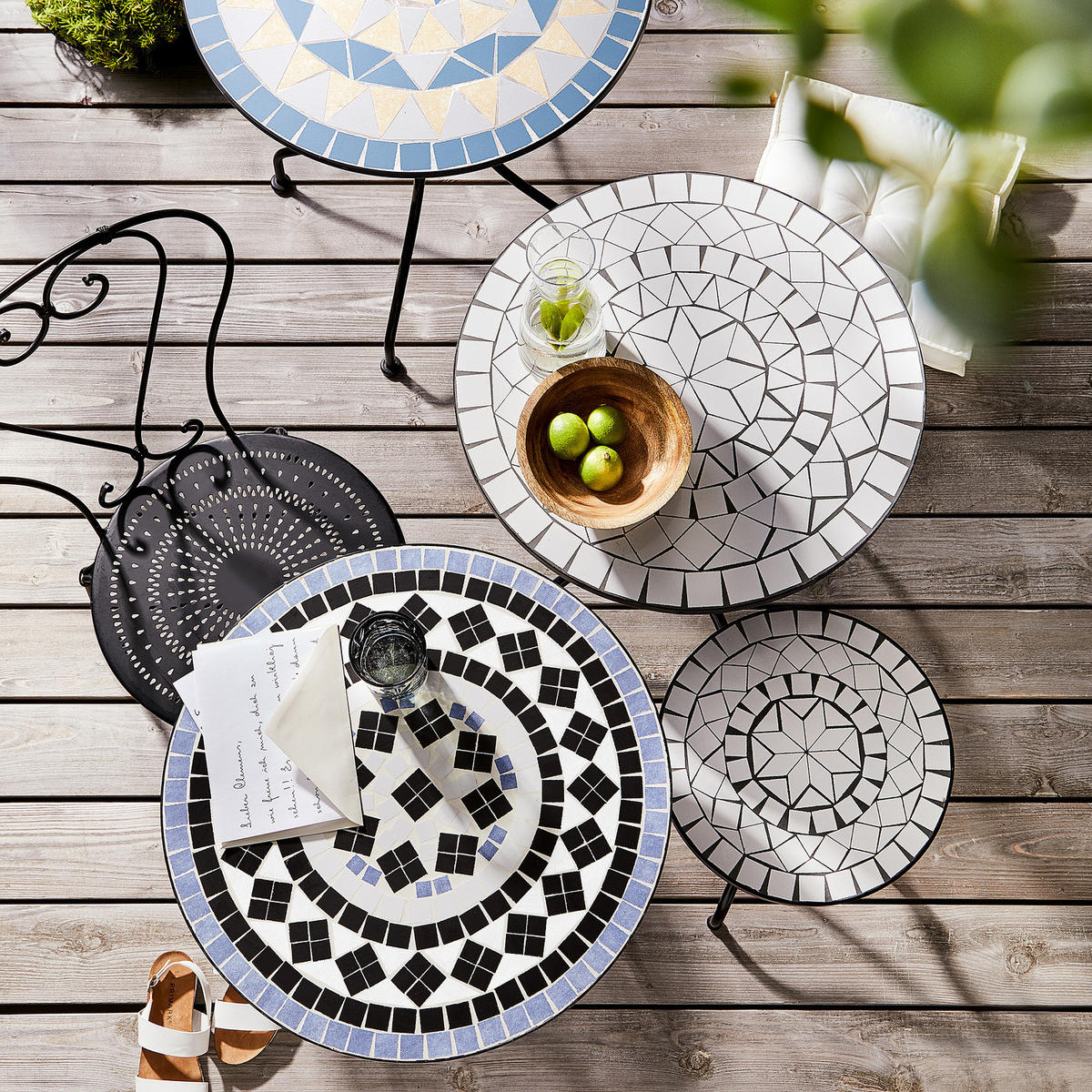 GARTENMÖBEL-SET (3-teilig) Palazzo - Blau, Keramik/Metall - BUTLERS