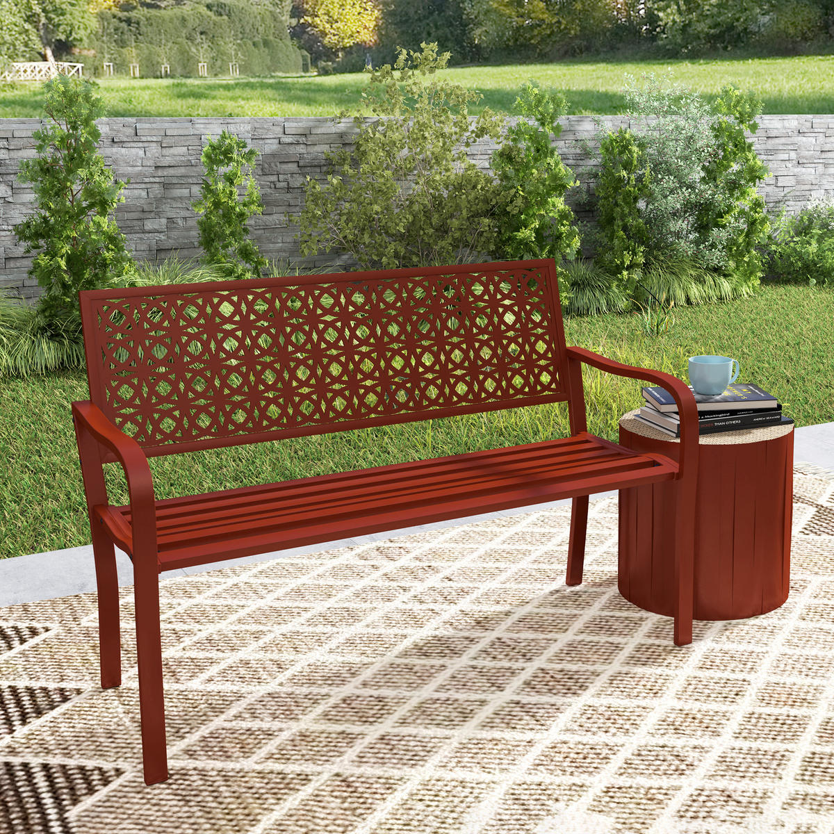ZAHRADNÍ LAVIČKA pro 2 osoby - červená, kov (63/85/127cm) - Outsunny