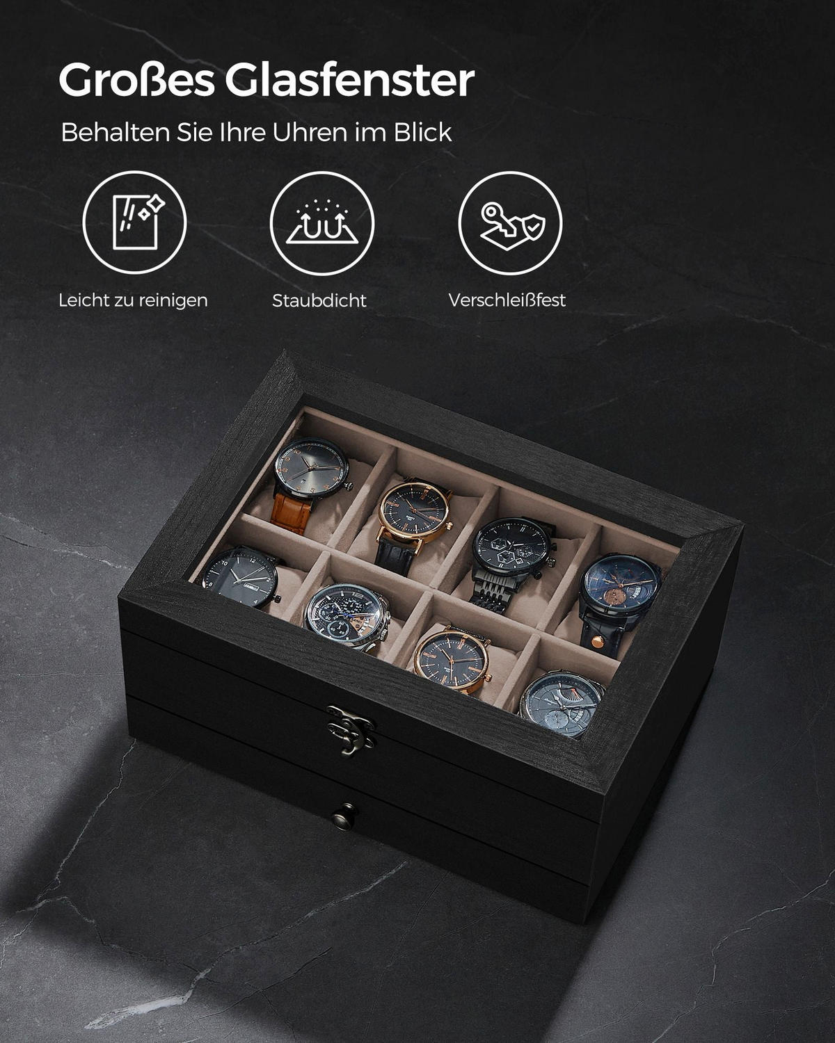 UHRENBOX VICTORIA - Eukalyptusholzfarben, Glas (27/12.5/19cm) - Hansiro
