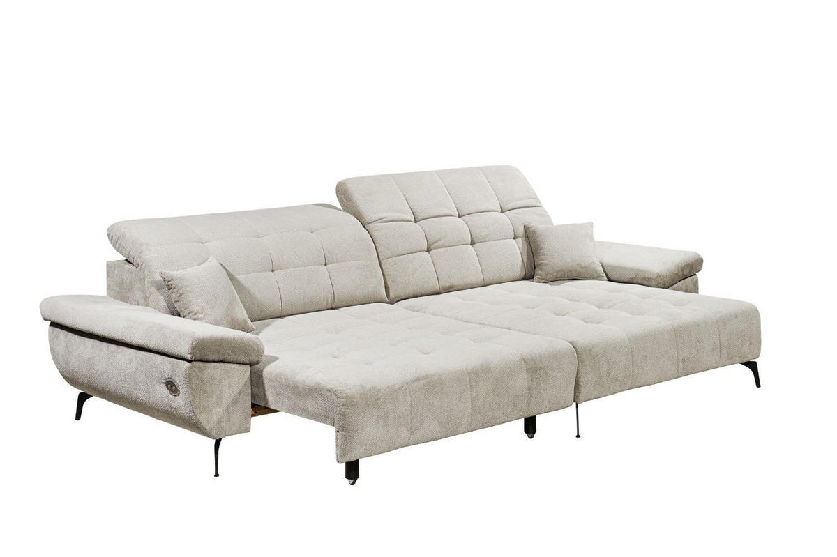 ECKSCHLAFSOFA mit Schlaffunktion & elektrischer Sitztiefenverstellung - Taupe/Silberfarben, Holz/Kunststoff (170/297cm) - ed exciting design