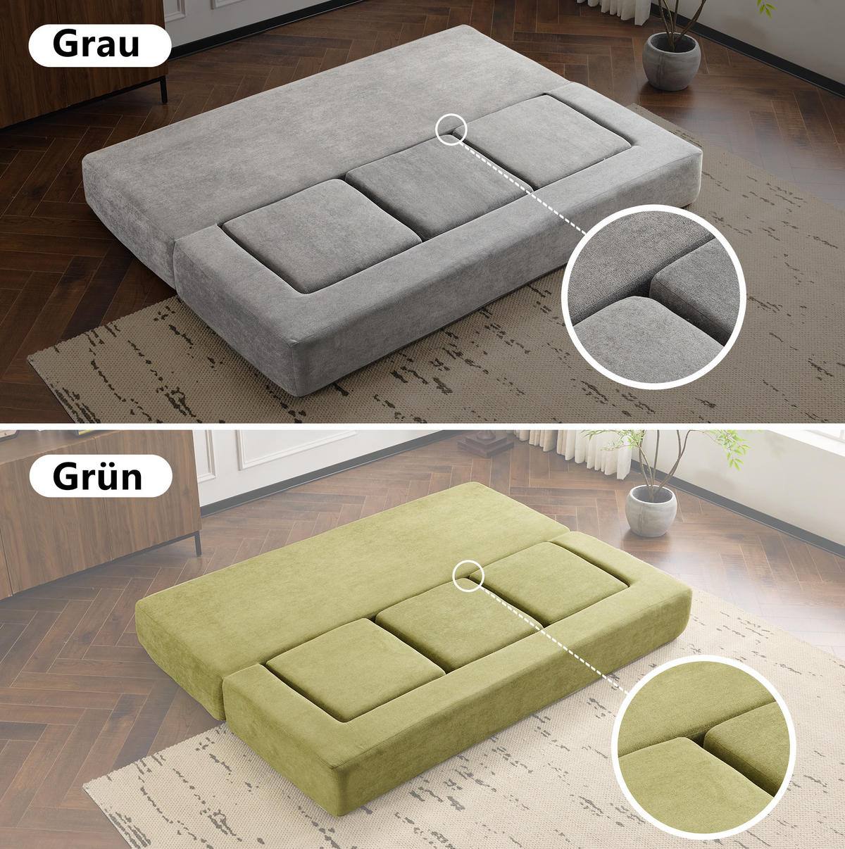 BODENSOFA aus Schaumstoff mit Schlaffunktion Dunkelgrau - Grau, Kunststoff (75.5/50/201cm) - Modenvie