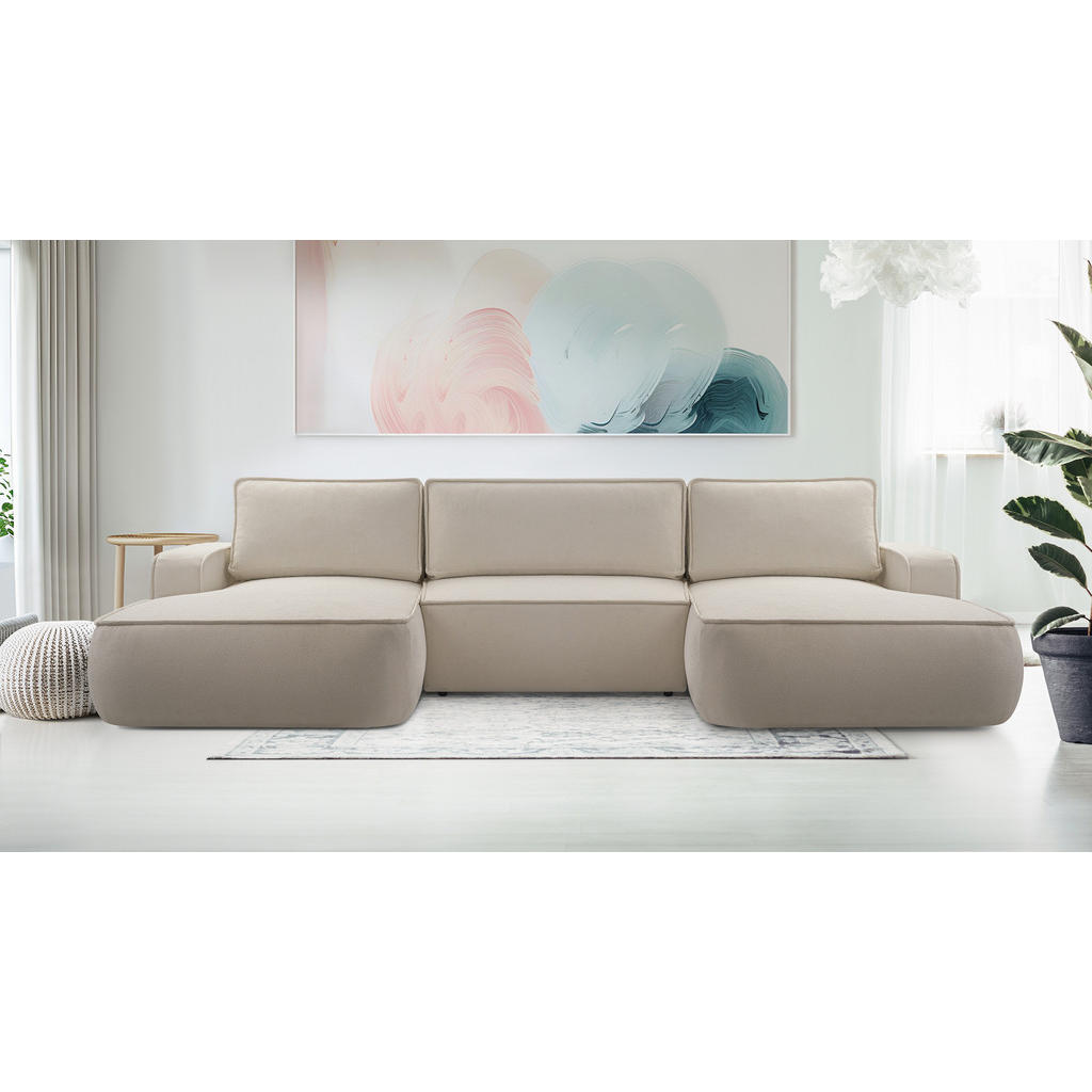 Thumbnail - AX Living Wohnlandschaft, Beige, Textil, Uni, 4-Sitzer, Füllung: Polyurethan (Pur), U-Form,Rechteckig, rund, 364x87x168 ...