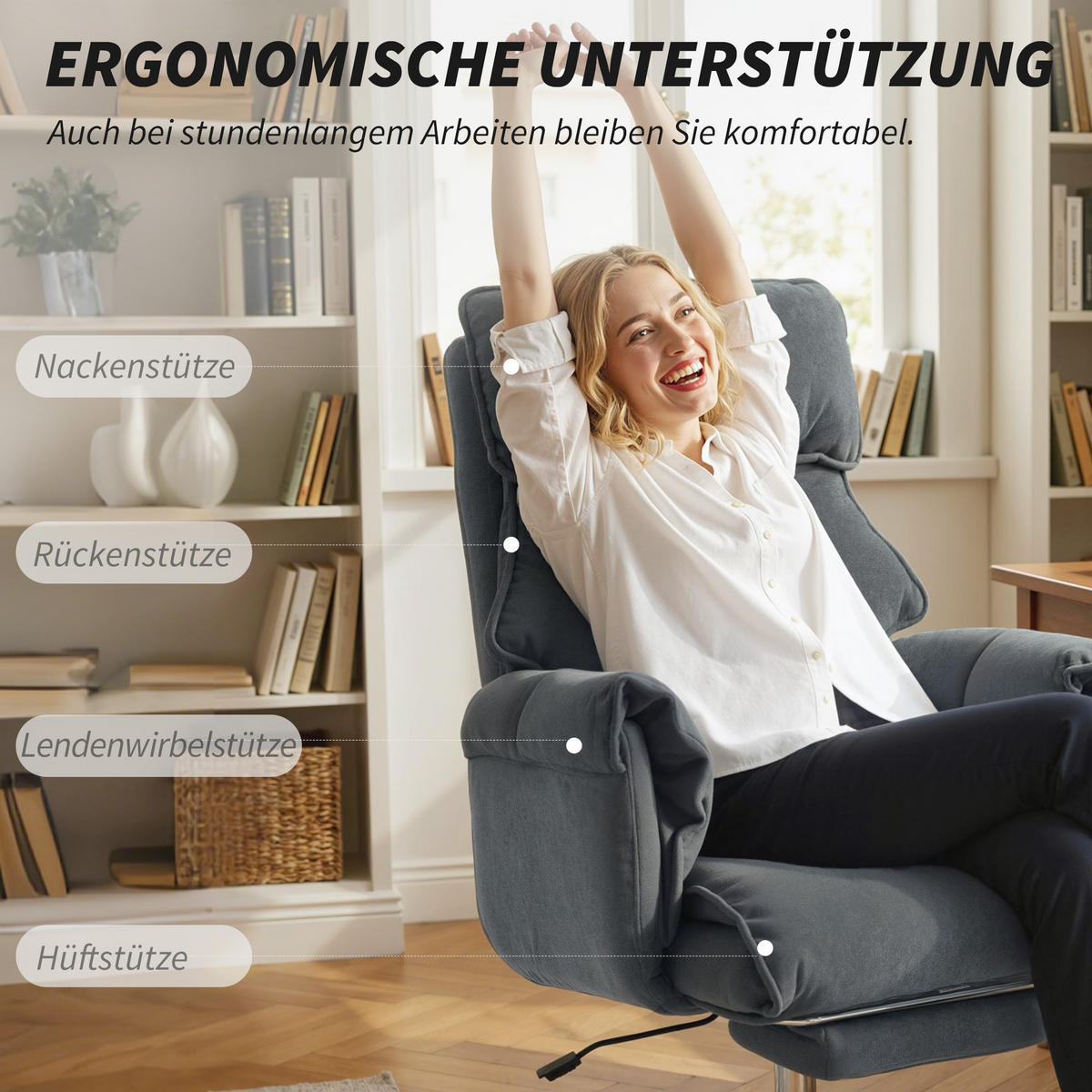 BÜROSTUHL höhenverstellbar Dunkelgrau 80/80/106 cm - Dunkelgrau/Silberfarben, Textil/Metall (80/114/80cm) - HOMCOM