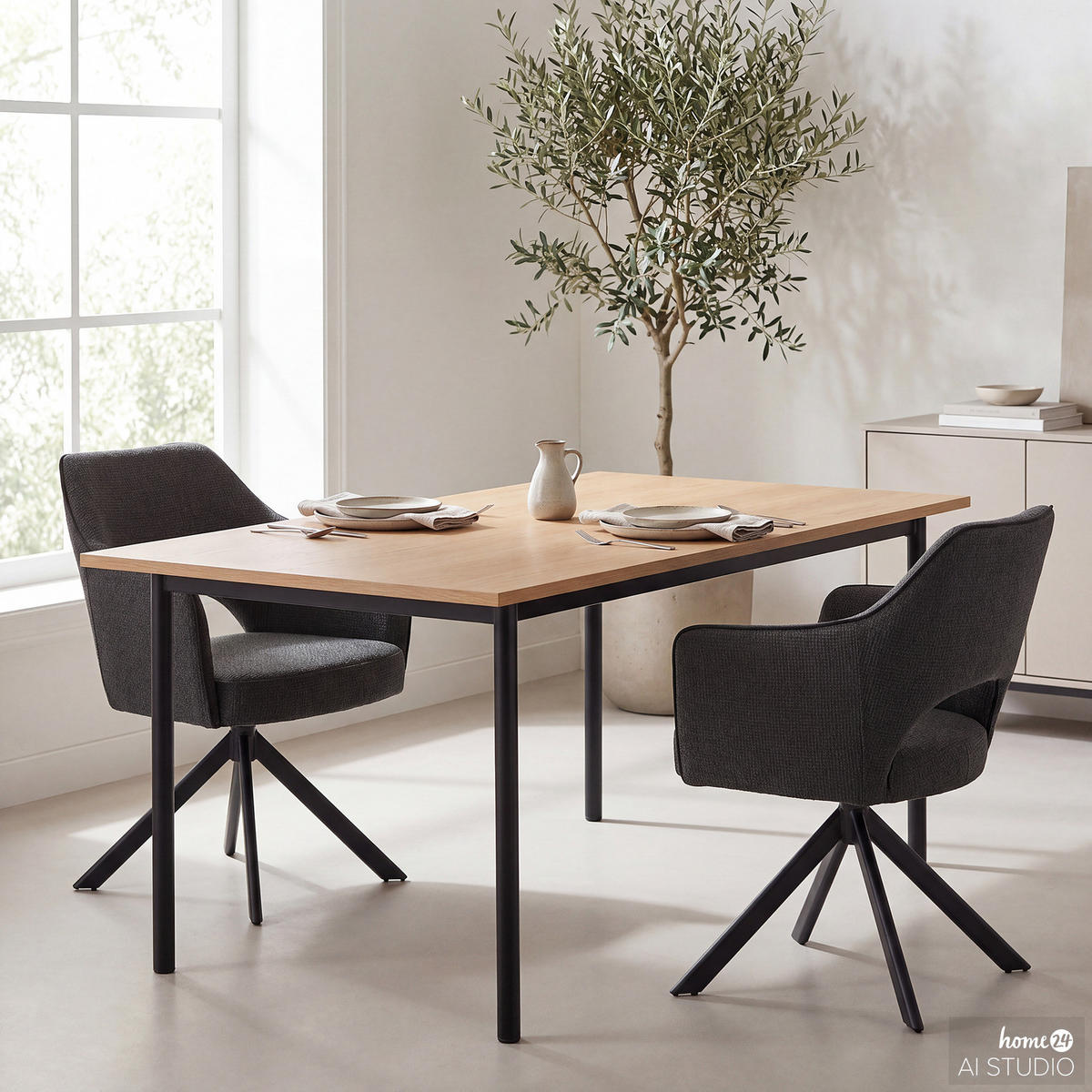 DREHBARER ARMLEHNENSTUHL - Anthrazit, Textil/Metall (64/85/61cm) - home24