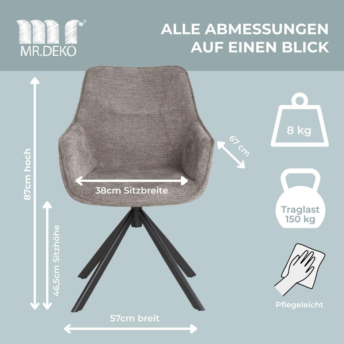ESSZIMMER-SET San Carlo und Catania - Hellgrau/Schwarz, Holz/Textil (100/76/200cm) - Mr. Deko