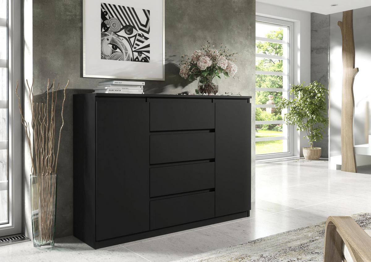 KOMMODE 120 Schwarz 120x39x101,5 cm - Schwarz, Holzwerkstoff (120/101.5/39cm) - Mobelsta