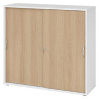 SCHIEBETÜRENSCHRANK - 3 Ordnerhöhen 40/120/110 cm in Weiß/Eichefarben Bogengriff (Metall) - Eichefarben/Weiß, Holzwerkstoff (120/110/40cm) - bümö
