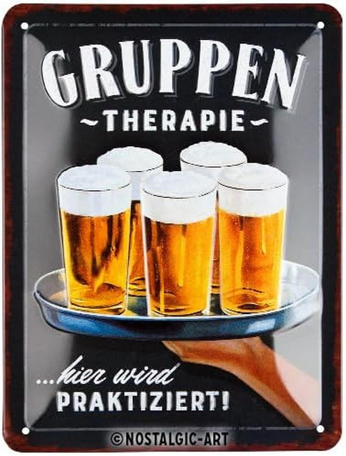 BLECHSCHILD 15/20 cm Gruppentherapie Bier - Multicolor, Metall (15/20/0.5cm) - Nostalgic-Art