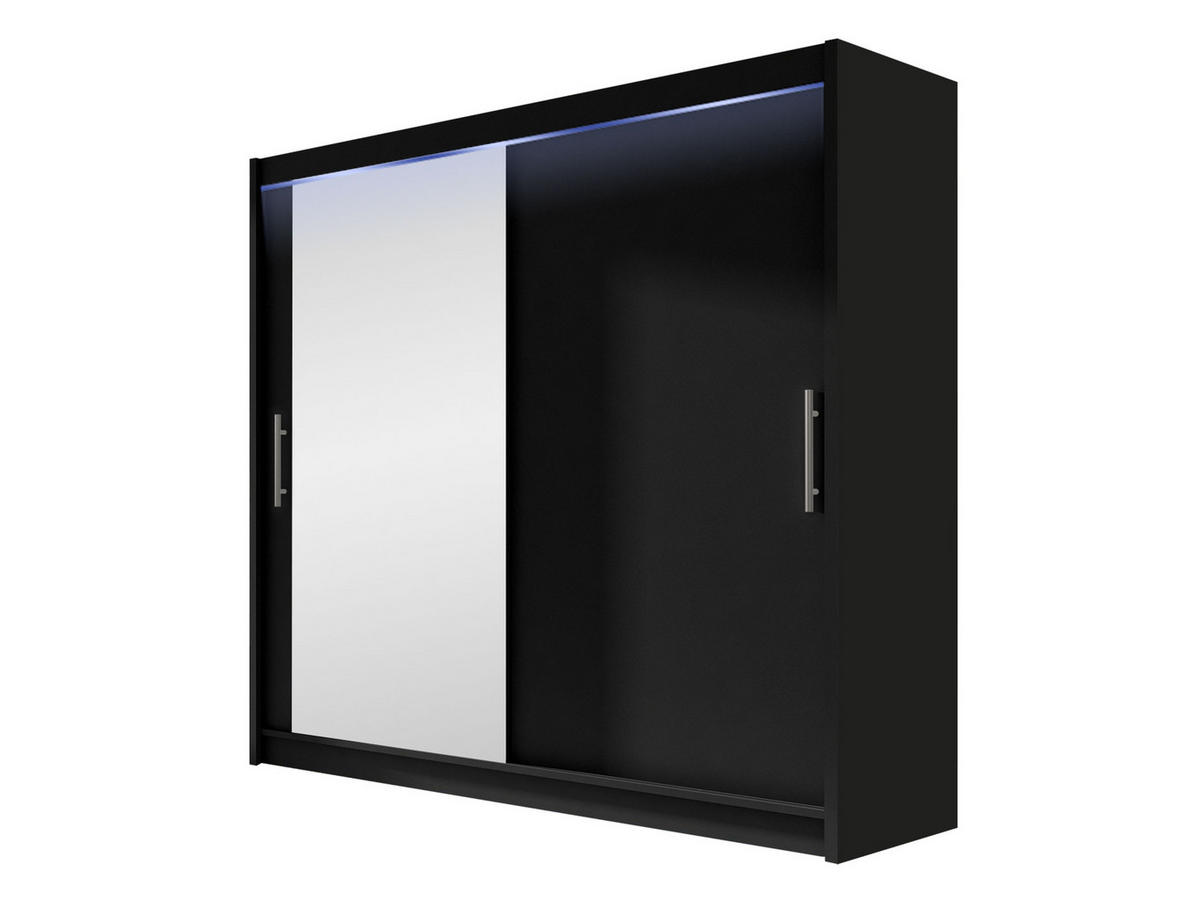 KLEIDERSCHRANK London VI, mit RGB LED Beleuchtung - Silberfarben/Schwarz, Holzwerkstoff/Kunststoff (180/215/58cm) - MIRJAN24