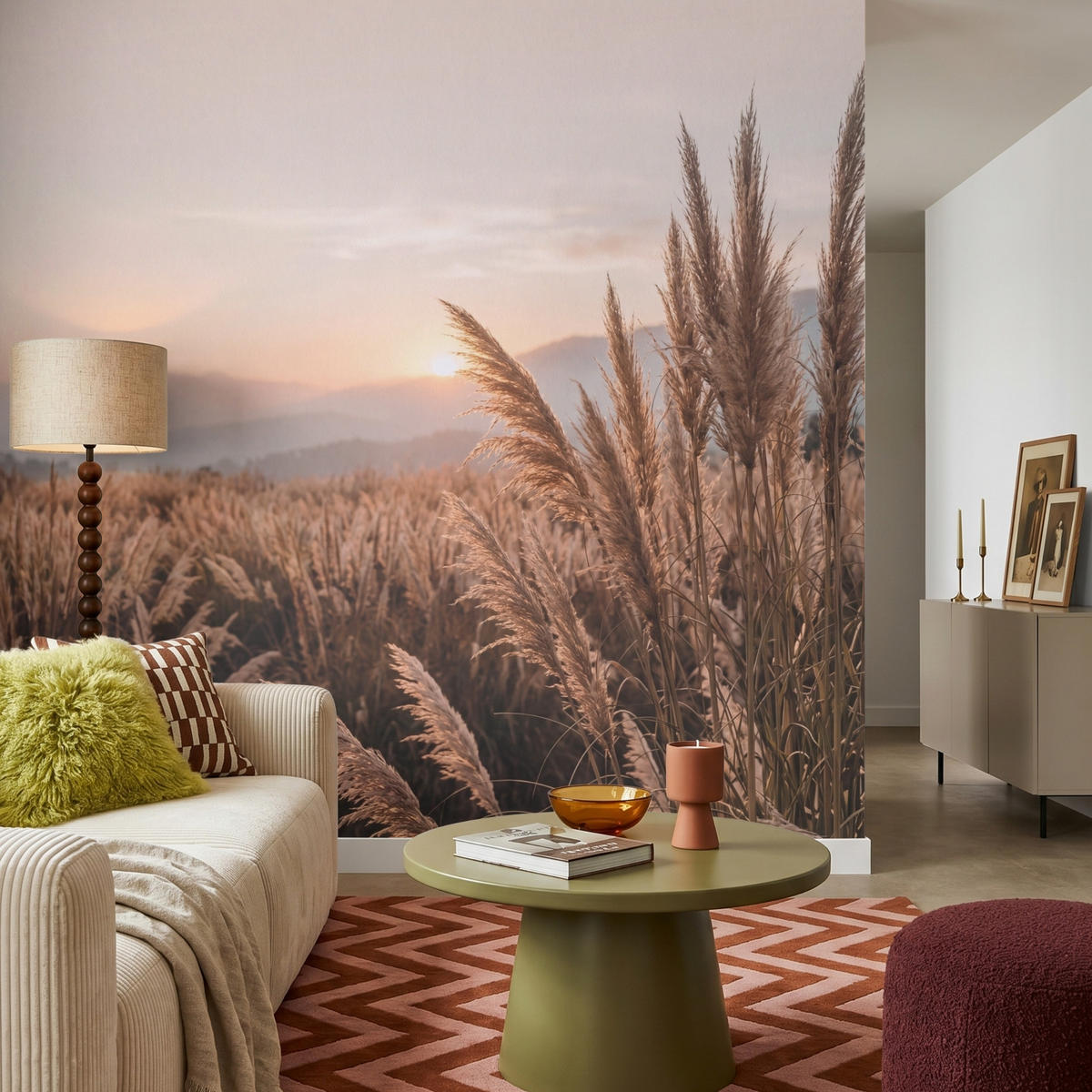 TAPETE - Gras - Feld - Sonne - Natur - 200x200 cm - Sandfarben, Papier (200/200cm) - OnlyWow