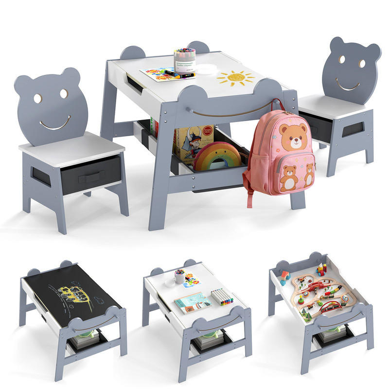 KINDERTISCH mit stuhl grau(3-tlg) - Grau, Holzwerkstoff (70/50/60.5cm) - COSTWAY