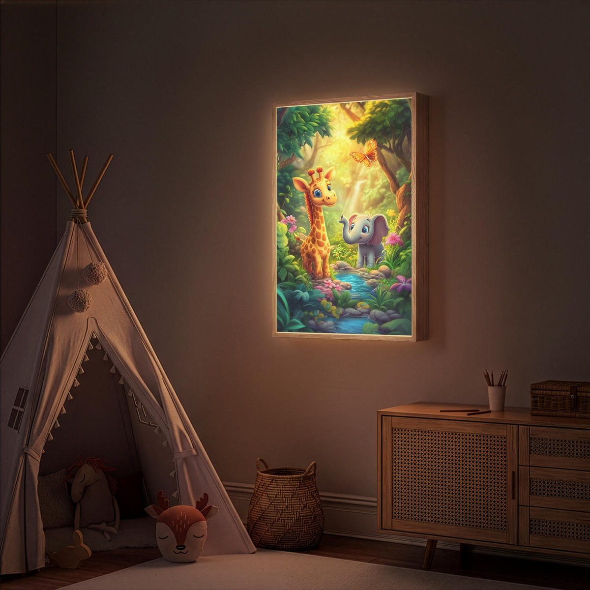 NACHTTISCHLAMPE MIT AKKU Giraffe - Elefant - Blumen - Dschungel 60x90 cm - Grün, Holzwerkstoff (8/60/90cm) - OnlyWow