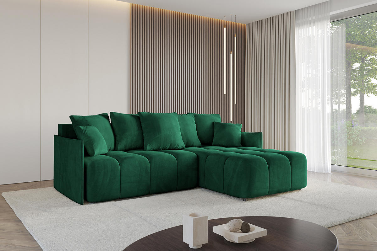 ECKSOFA mit Schlaffunktion und Bettkasten LONLI-L 242x175x88 Dunkelgrün Velours - Dunkelgrün, Holzwerkstoff/Kunststoff (242/175cm) - ALTDECOR