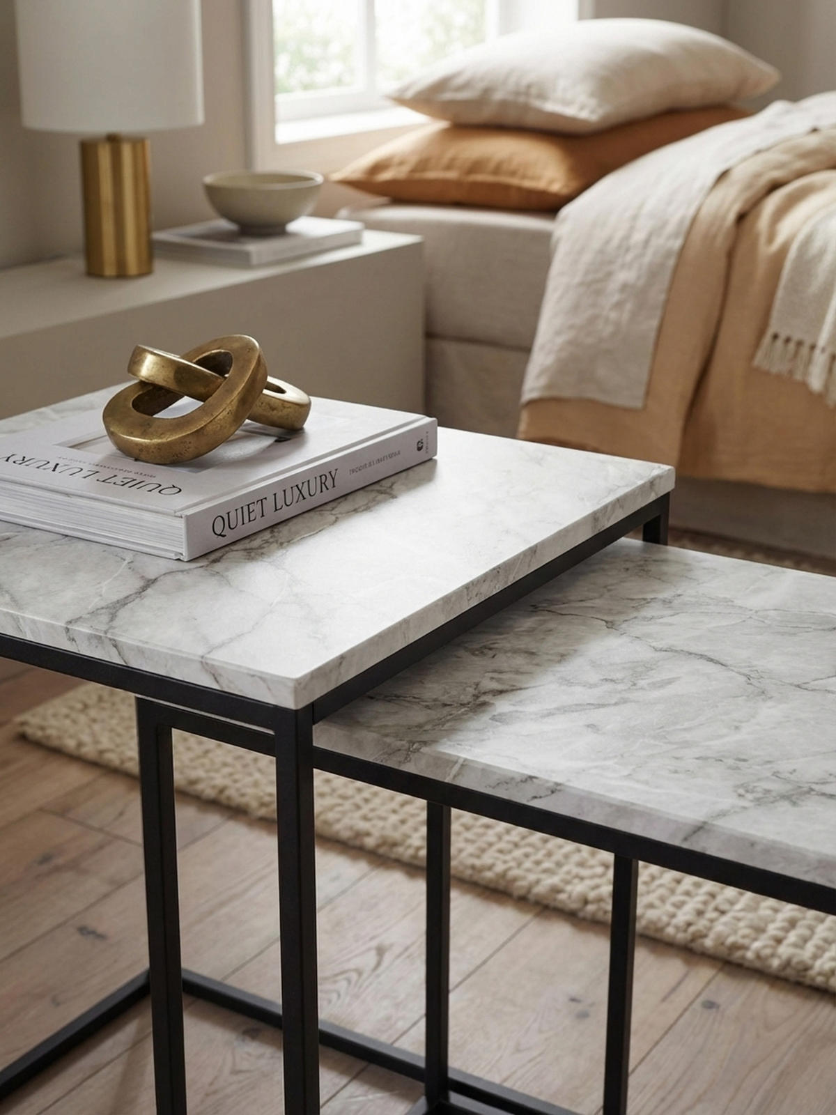 BEISTELLTISCH Set – 2-teilig Marmoroptik Metall 40x42,5x40 cm 35x39,5x35 cm - Schwarz/Weiß, Holz/Metall (40/40/42cm) - KADIMA DESIGN