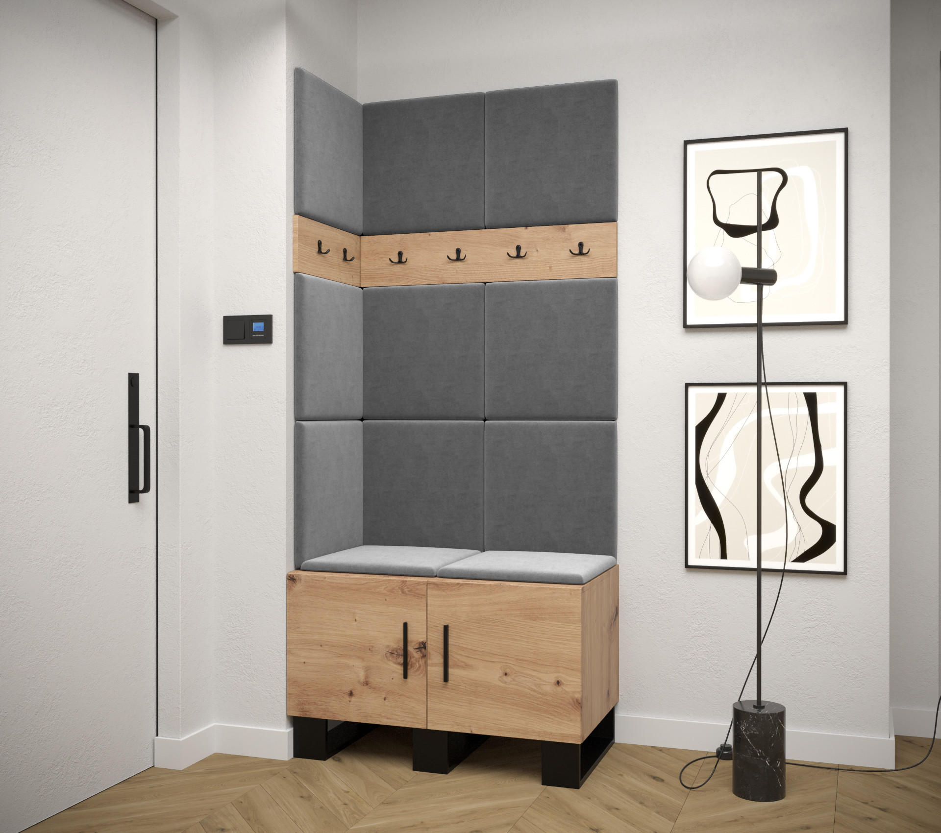 GARDEROBEN-SET 196/84/45,6 - Schwarz/Eiche Artisan, Holz/Kunststoff (84/196/45.6cm) - Abiks Möbel