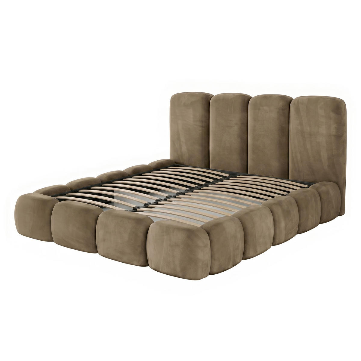 POLSTERBETT SUENO MAXI 160x200 cm in Braun, gepolstertes Kopfteil, Metalllattenrost, Bettkasten, Velour-Stoff - Naturfarben/Braun, Holz/Textil (160/200cm) - Muffo