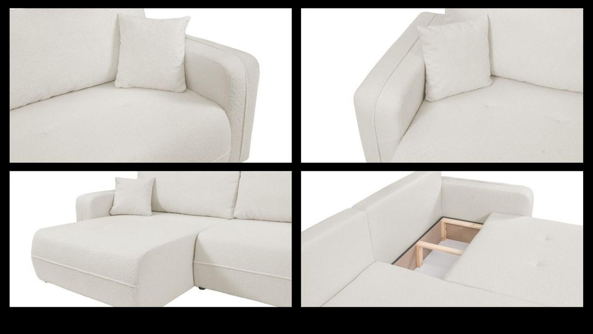 ECKSOFA Oreo L-Form Mit Bettkasten Und Schlaffunktion Quelle-Stoff Ecru Rechts - Ecru, Holz (247/143cm) - Kaiser Möbel