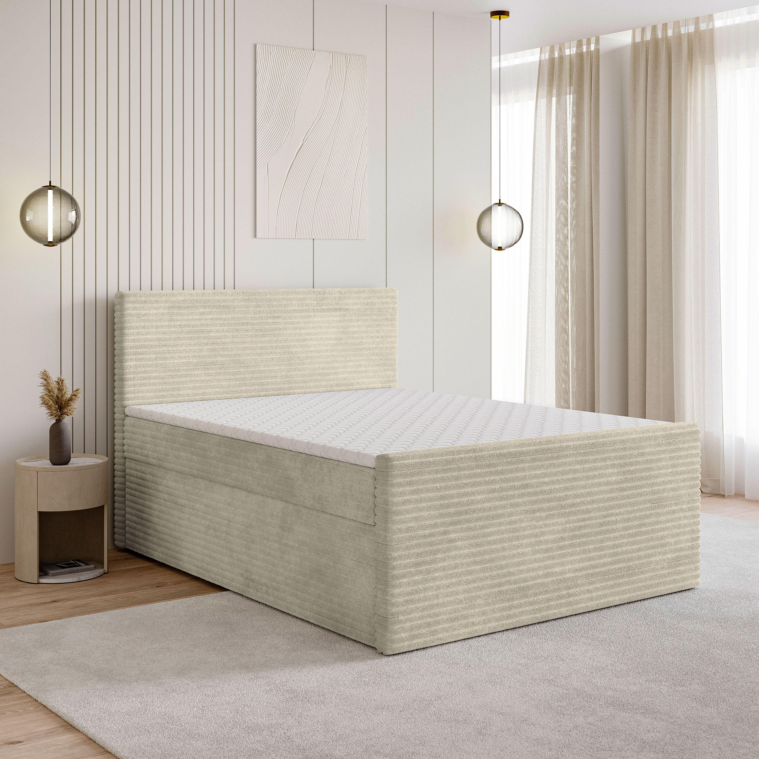 BOXBETT NOLEN 140x200 cm mit Matratze und Topper - Creme - Creme, Holz (140/200cm) - MASSENO