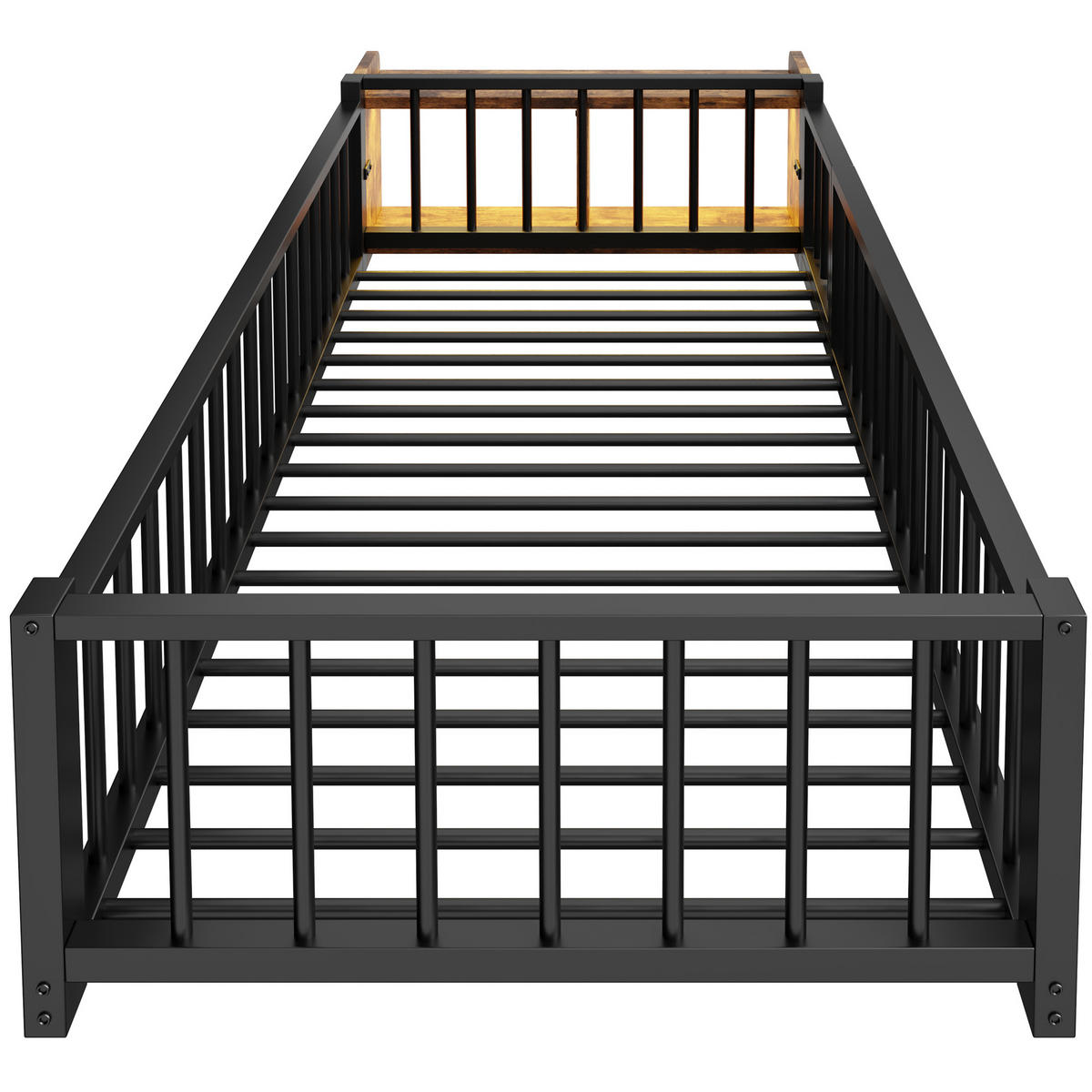 METALLBETT 90/200 cm Schwarz mit Ablagefächern und LED-Streifenleuchten - Schwarz, Metall (90/200cm) - Oxeza