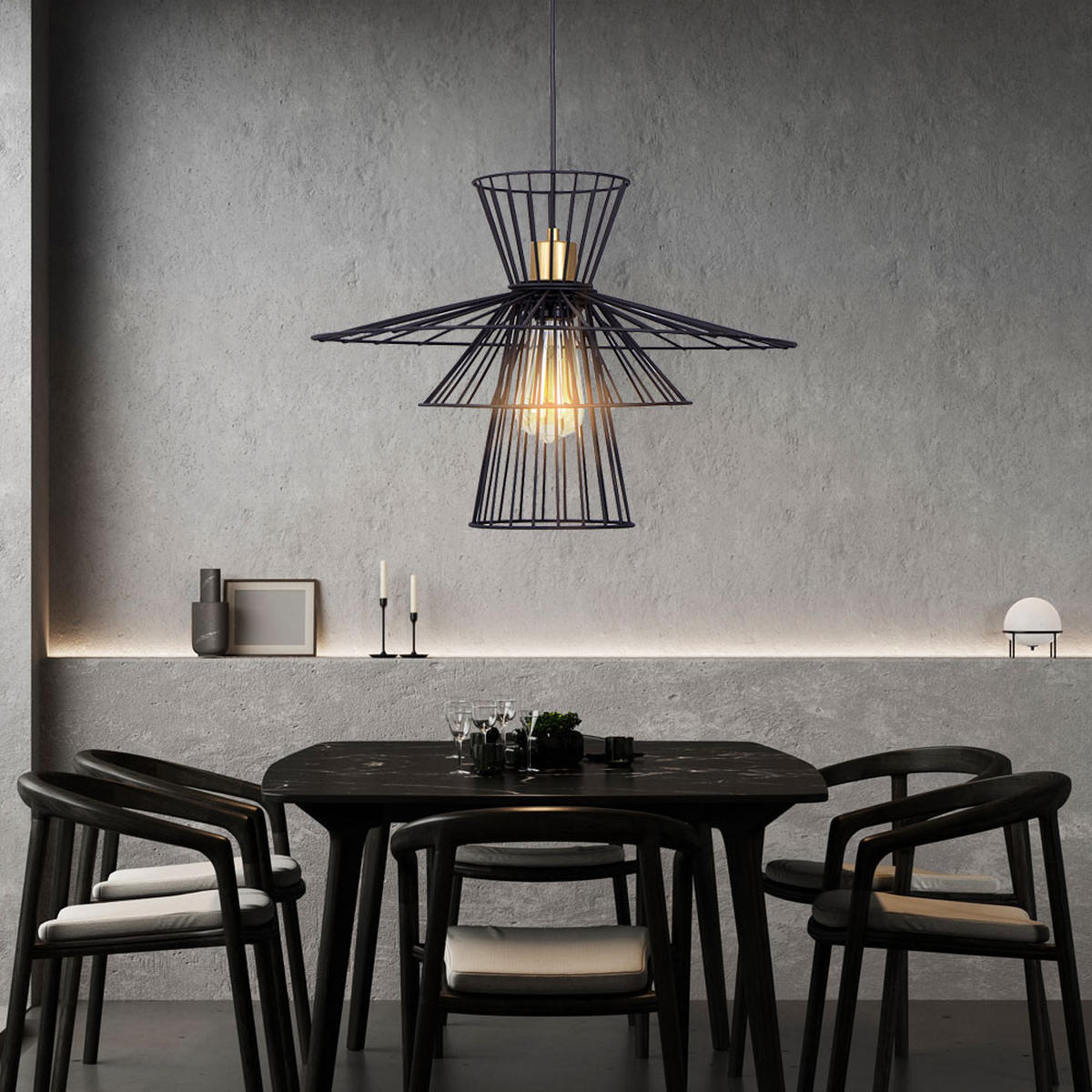 LED HÄNGELEUCHTE Metalldraht Schwarz - Schwarz, Metall (45/45/150cm) - Nowa