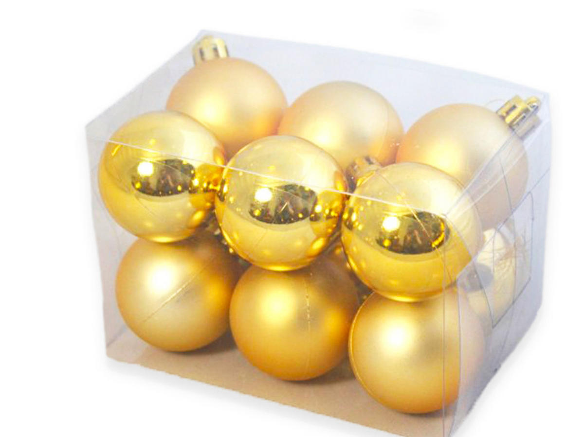 WEIHNACHTSORNAMENTE 12er-Set runde Ornamente gold Mix 4 cm - Goldfarben, Kunststoff (4/4/4cm) - LAALU
