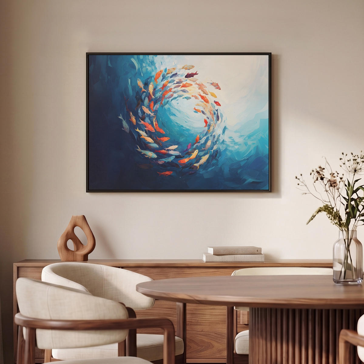 LEINWAND Bilder mit Rahmen - Meer - Fische - Bunt - Dynamisch - 80x60 - Hellblau, Textil (80/60cm) - MuchoWow