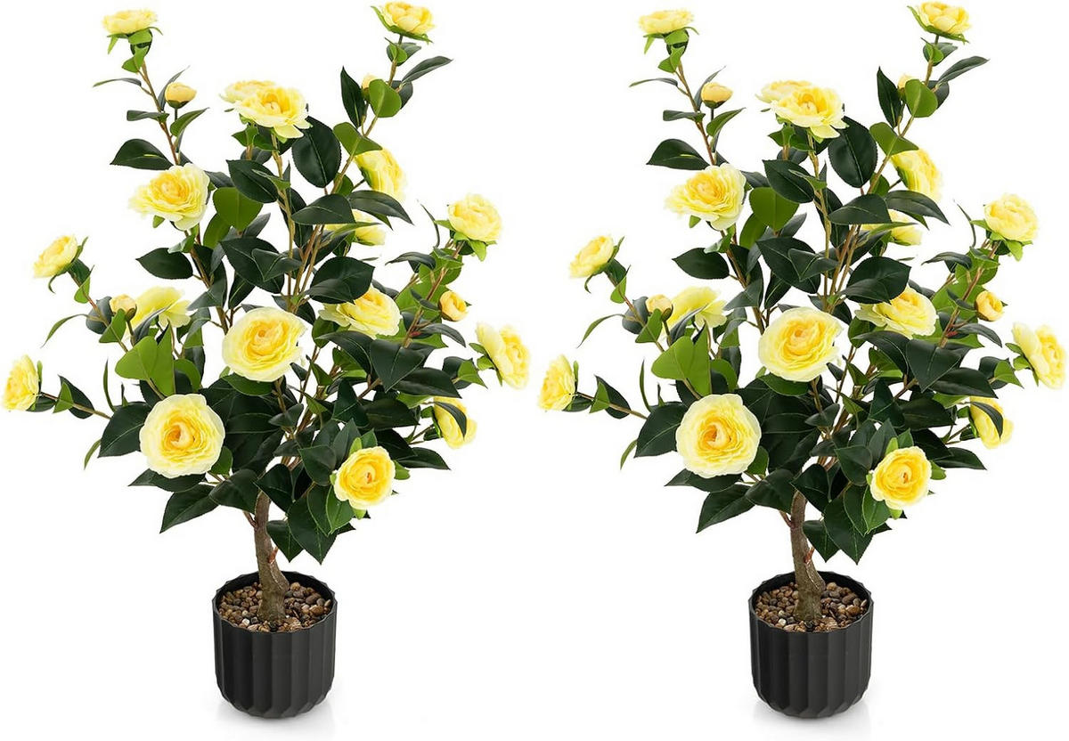 KAMELIENBAUM Gelb(2er-Set) - Gelb, Kunststoff (95cm) - COSTWAY