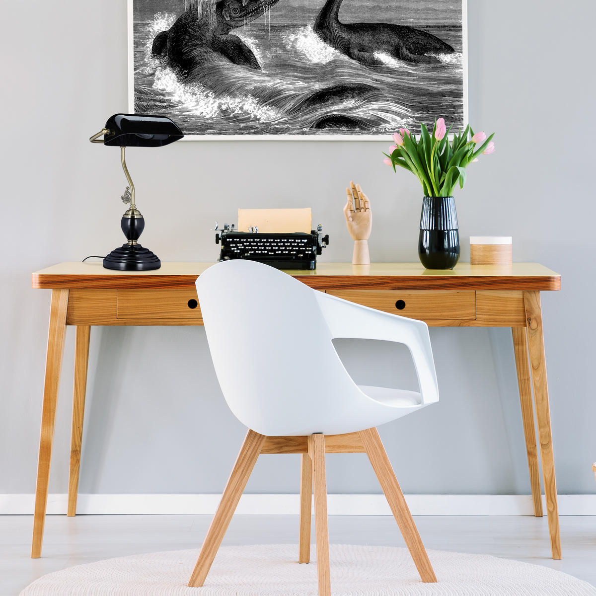 BANKERLAMPE - Schwarz, Glas/Holz (19/26/44cm) - Relaxdays
