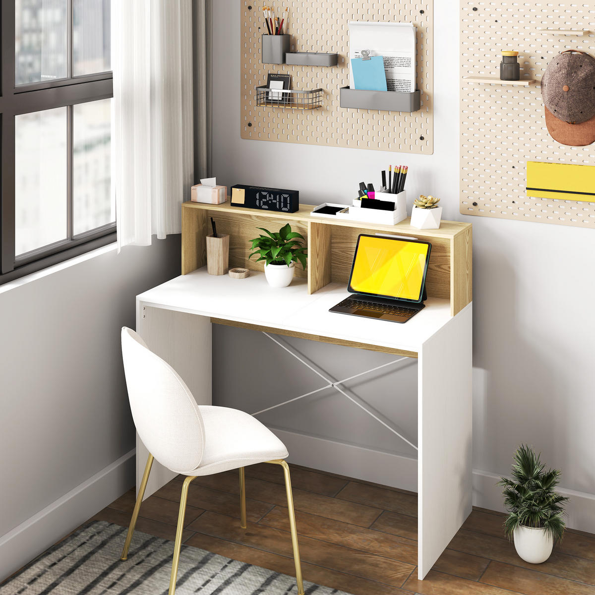 BÜROTISCH Weiß und Naturholz 1 Stück - Multicolor, Holzwerkstoff (80/40/102.6cm) - GiPP