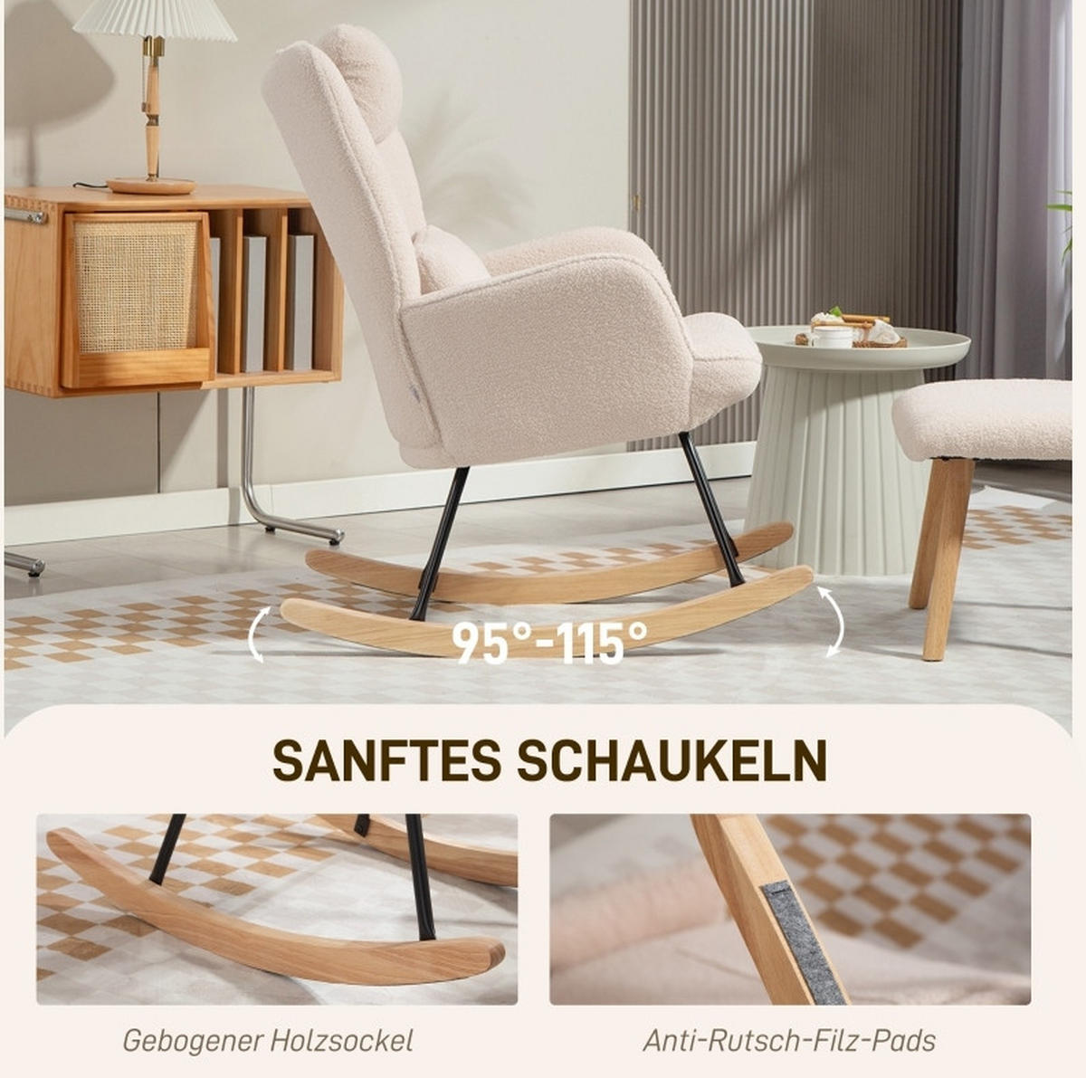 SCHAUKELSTUHL 70,5/101,5/99,5 cm mit hoher Rückenlehne und Fußhocker, beige - Beige, Textil (70.5/99.5/101.5cm) - BEAOK