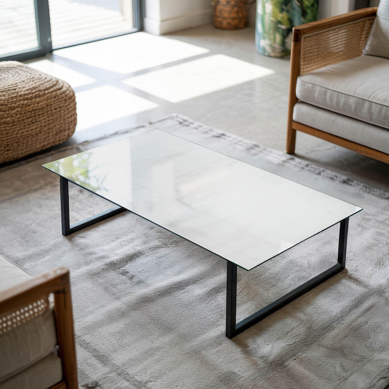 TISCHPLATTE 100x50 cm Glatte Weiße Oberfläche - Schwarz Hochglanz/Weiß, Glas (100/50/0.4cm) - TULUP