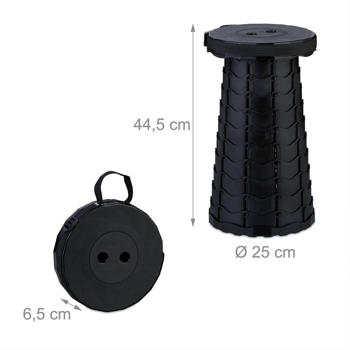 2XTELESKOPHOCKER - Schwarz, Kunststoff (25/44.5/25cm) - Relaxdays