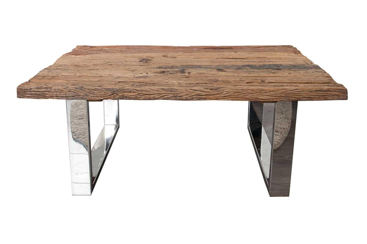 COUCHTISCH BARRACUDA Teakholz kufen Natur|Silber 110cm - Silberfarben/Goldfarben, Glas/Holz (60/110/40cm) - riess-ambiente