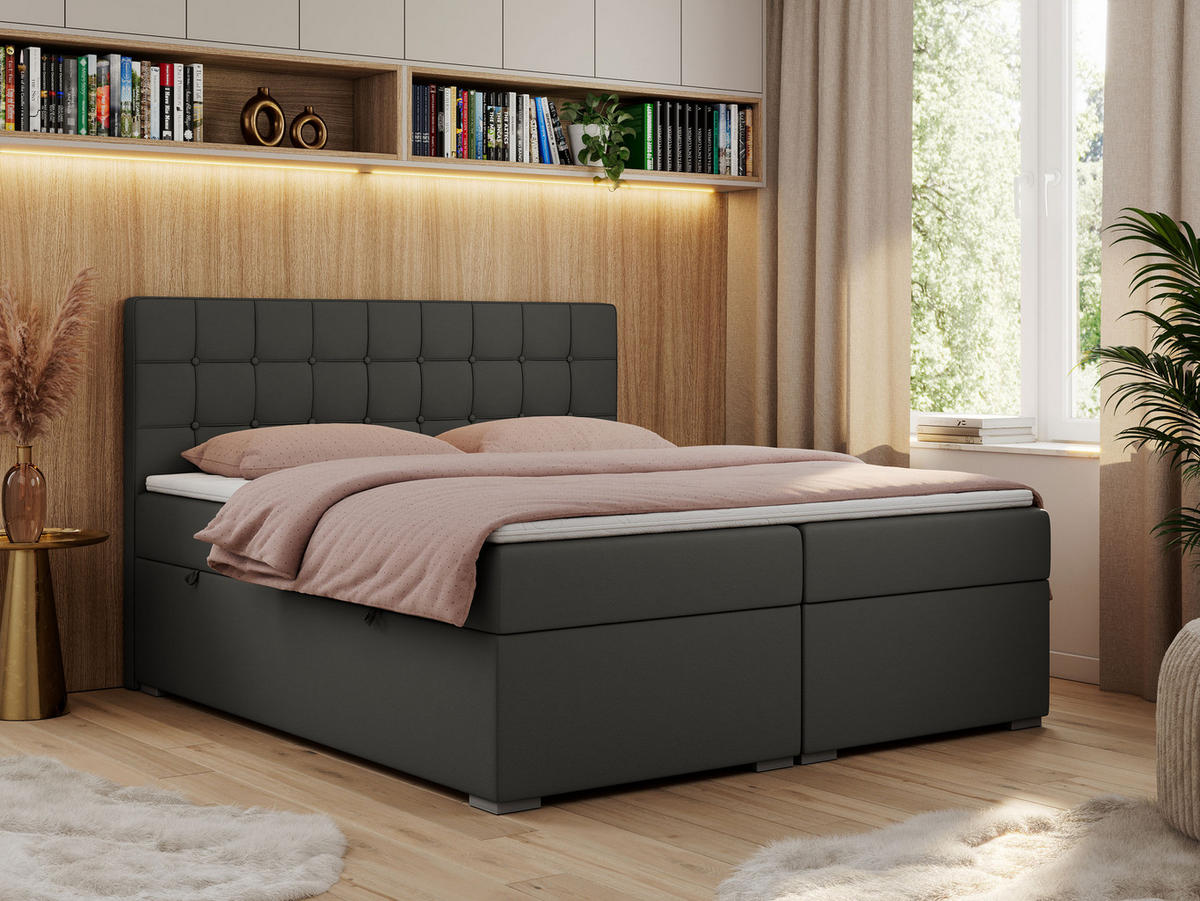 BOXBETT CARMEN 160/200 Dunkelgrau Kunstleder - H3 - Dunkelgrau, Holz/Textil (160/200cm) - MKS