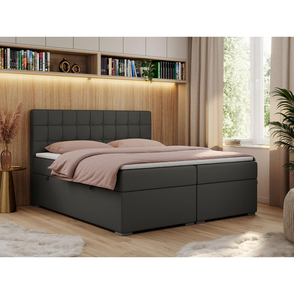 Thumbnail - MKS Boxbett, Dunkelgrau, Textil, 2-Sitzer, H3, Rechteckig, 160x200 cm, Schlafzimmer, Betten, Boxspringbetten