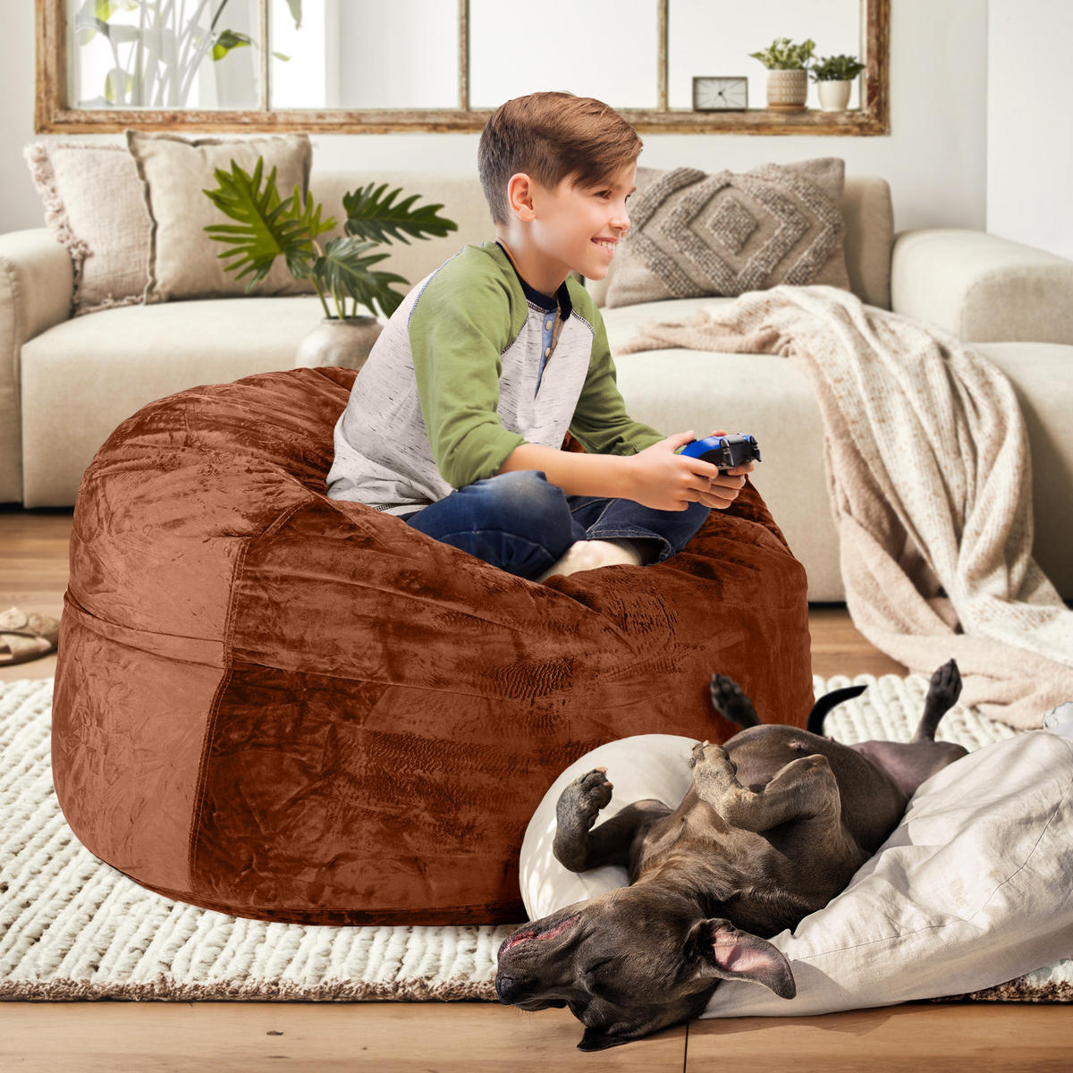 RIESEN-SITZSACK XXL JUMBO Velours 3ft - Braun, Textil (105/65/105cm) - Green Bean