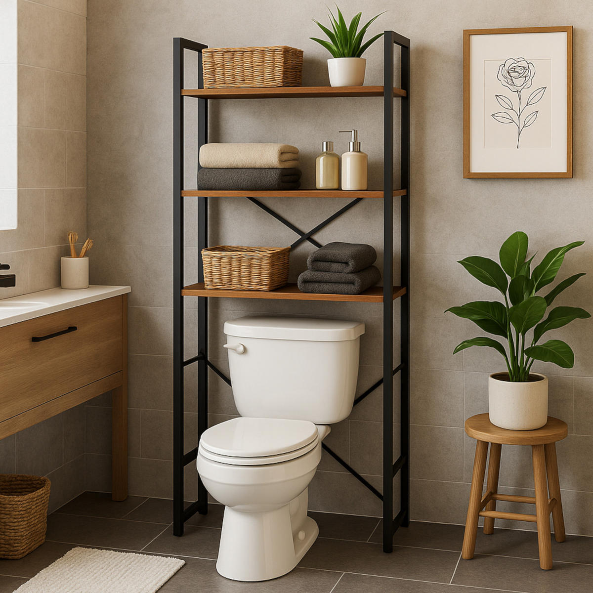 STANDREGAL Holzoptik Metall Dunkelbraun Schwarz für Waschmaschine 186×66×30 cm - Dunkelbraun/Schwarz, Holzwerkstoff/Metall (66/186/30cm) - Begryf