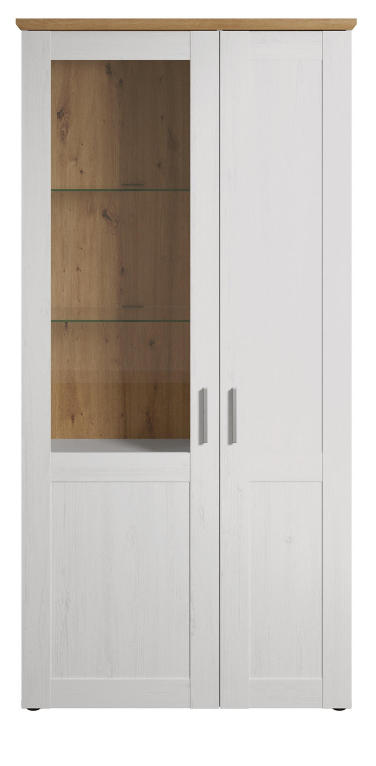 VITRINE Pinie weiß, Eiche Artisan 95 x 194 cm, Vitrinenschrank Landhaus-Stil - Silberfarben/Schwarz, Glas/Holzwerkstoff (95/195/38cm) - Top.Furn