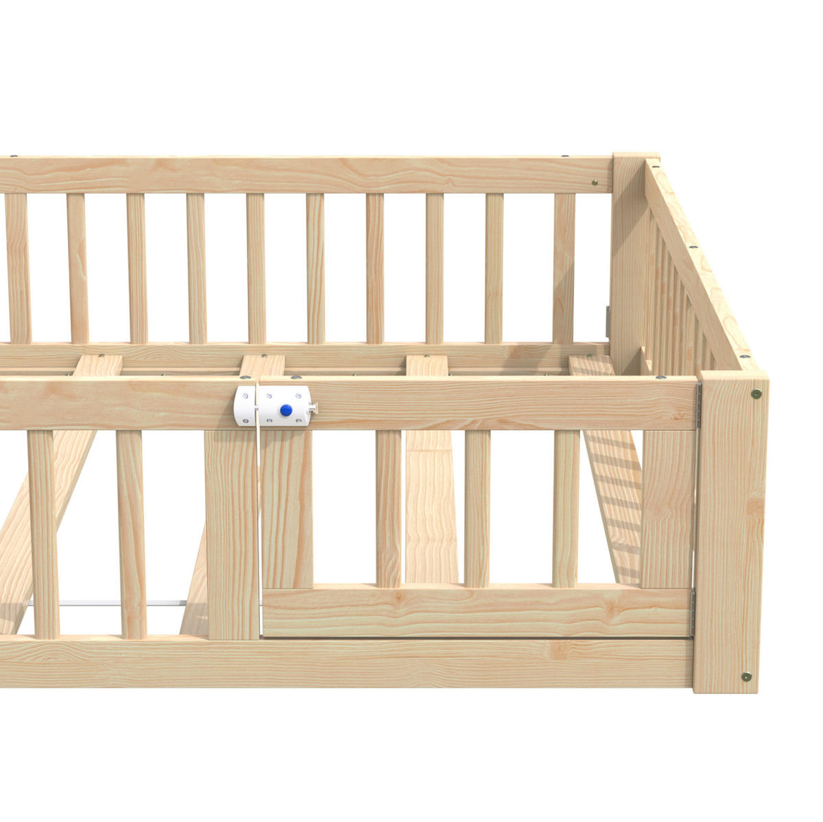 KINDERBETT 140/190 cm mit Lattenrost, Sicherheitsgitter und Schornsteinform, Natur - Naturfarben, Holz (140/190cm) - Redom
