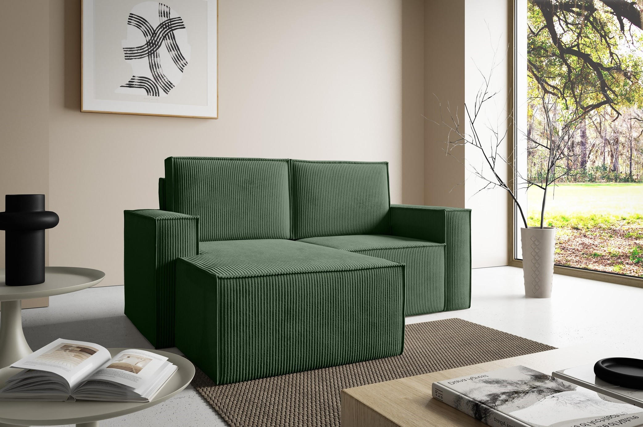 ECKSOFA Orto Grün, Zweisitzer Kordecksofa linke seite - Grün, Holzwerkstoff/Textil (180/141cm) - Bettso