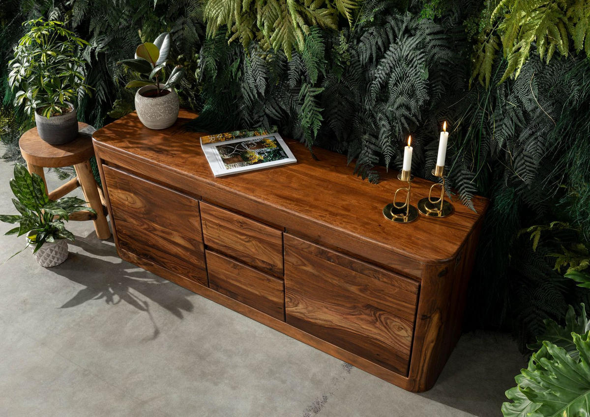TV-BOARD Sheesham 147x40x58 walnuss gewachst TORONTO #200 - Walnussfarben, Holz (147/58/40cm) - Massivmoebel24
