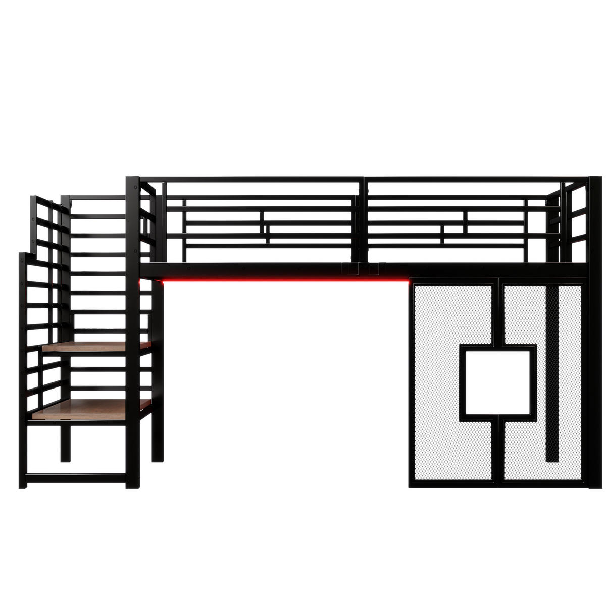 HOCHBETT 90/200 cm schwarz aus Metall/MDF mit Treppe und LED - Schwarz, Metall (90/200cm) - OKWISH