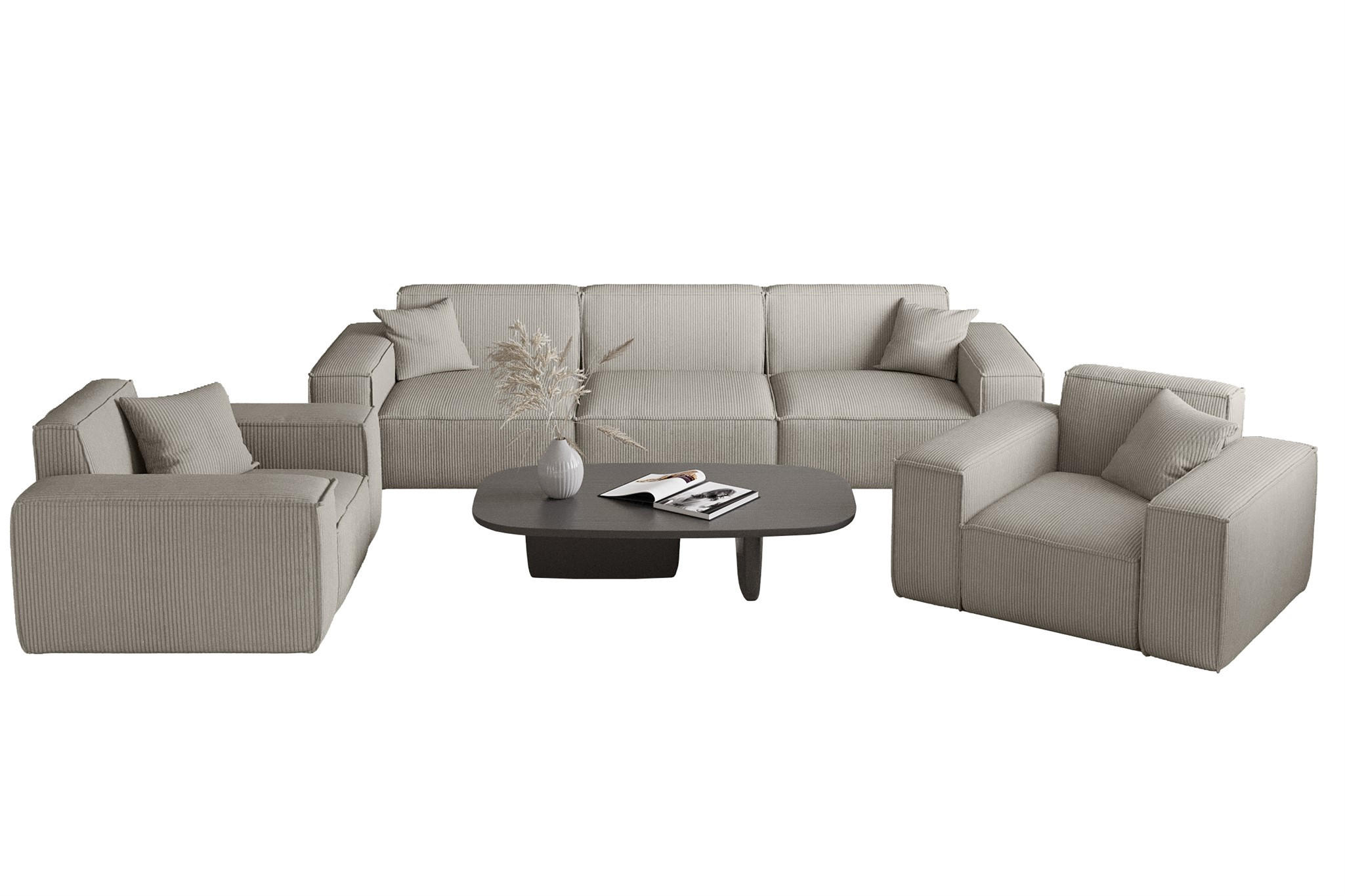 SOFASET Celes Premium 3-1-1 Stoff Scala - Hellgrau, Holzwerkstoff/Textil (225/73/88cm) - Fun Möbel